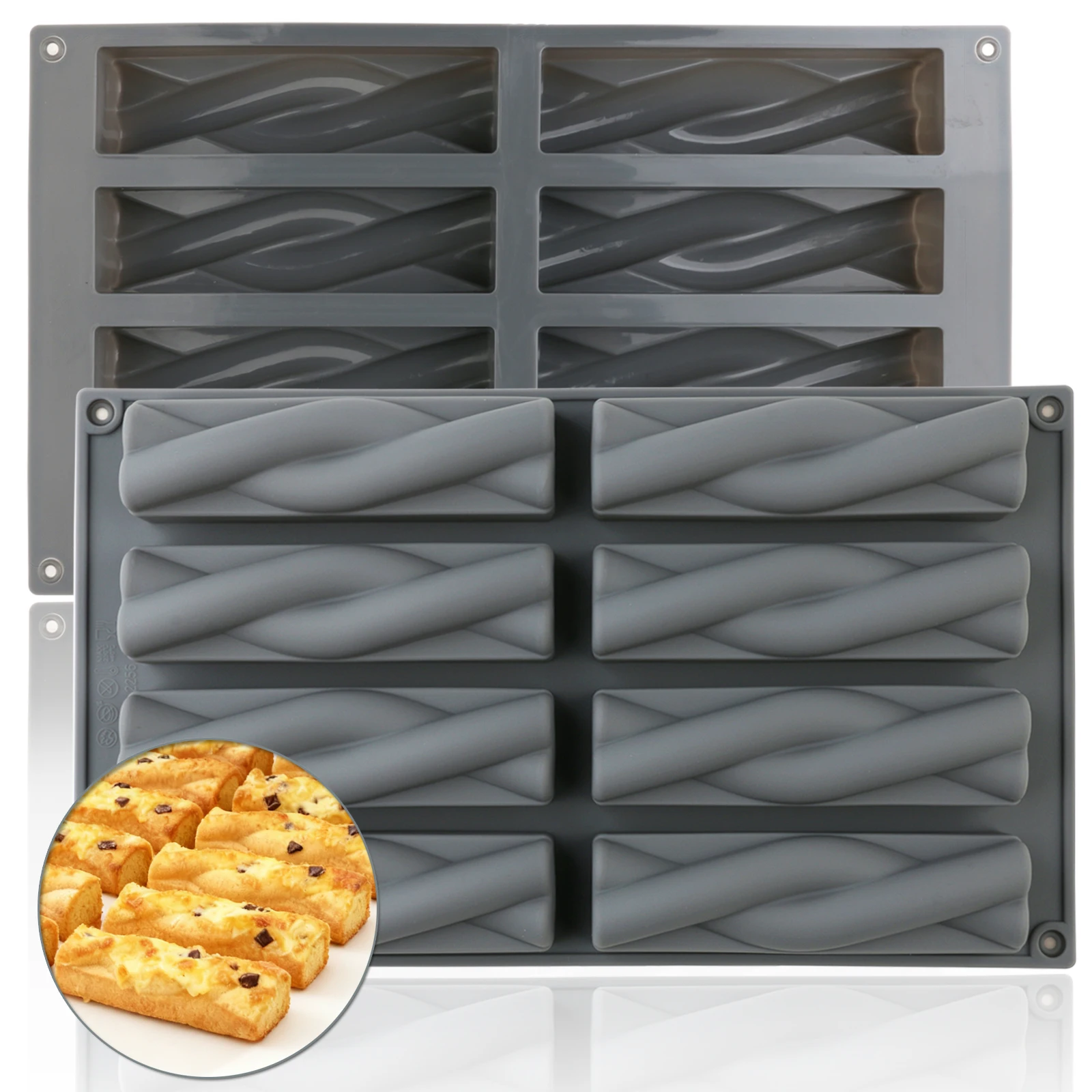1 Pack Silicone Strip Cake Mold, Thick 8-Hole Large Square Protein and Energy Bar Mold for Chocolate Cake Truffle, Chocolate