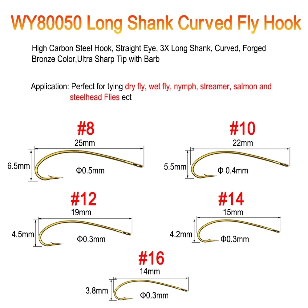 ICERIO 500PCS Fly Tying Hook Nymph Bug Shrimp Scud Pupae Larvae Caddis Flies Fishing Hooks #8~#16 Fly Fishing Hook