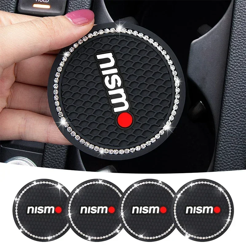 1/2Pc Diamond-studded Car Coaster Cup Holder Anti-skid Pad For Nismo Nissan Qashqai Juke X-Trail Patrol Navara Tiid Accessories