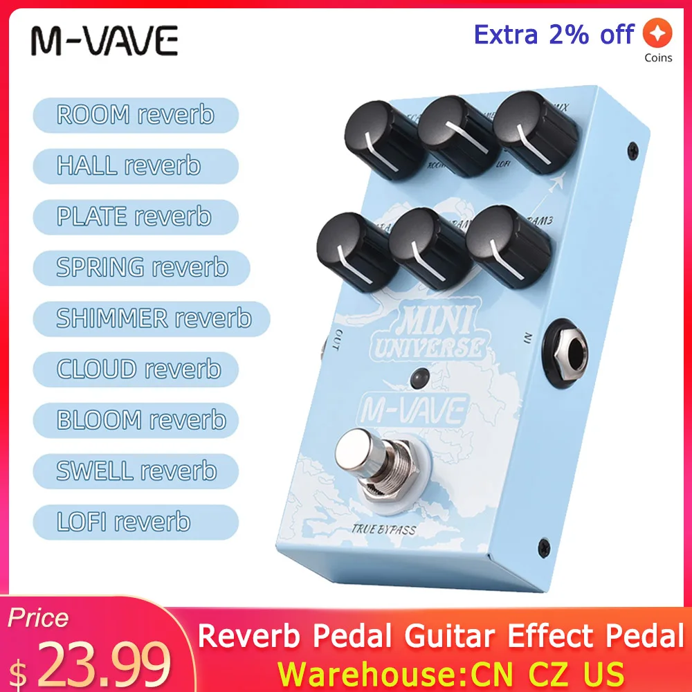 

M-VAVE Guitar Effect Pedal Digital Reverb Pedal Digital Modeling Reverberation Effector 9-Mode Reverb Selection for Guitar Bass