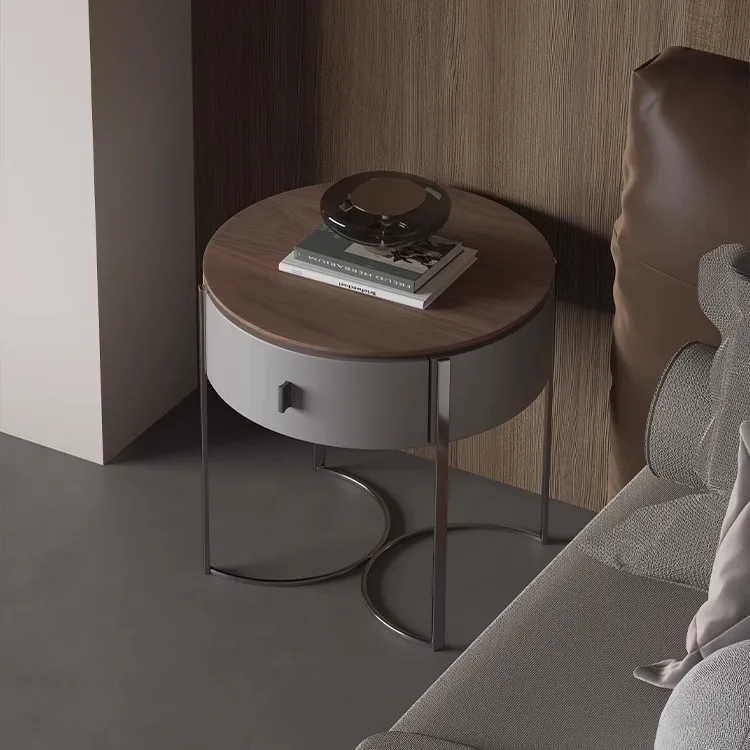 Walnut bedside painted stainless steel tall storage cabinet
