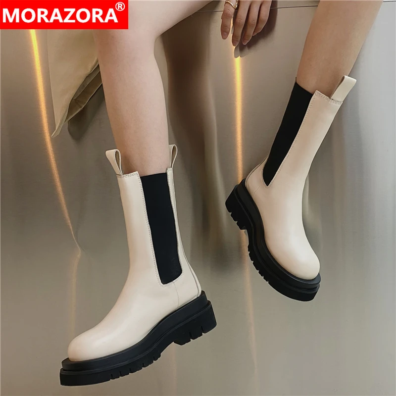 

Size 33-43 INS HOT Genuine Leather Boots Women Chunky Heel Chelsea Boots British Style Winter Platform Ankle Boots Ladies Shoes