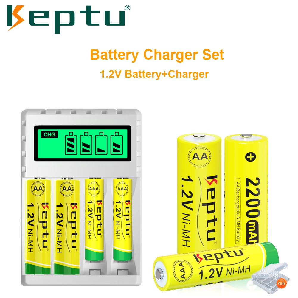 KEPTU 1.2V rechargeable AA and AAA battery ni-mh 2A AA 2200mAh / 3A AAA 900mAh batteries aa aaa batteries + LCD Quick Charger