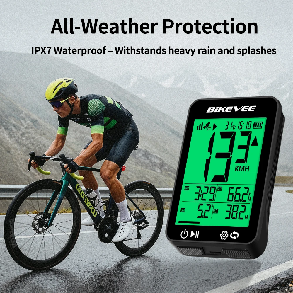 

GPS Bike Computer Wireless Waterproof 2.4" LCD MPH KM/H with Auto Backlight Cycling Speedometer Odometer Tracker