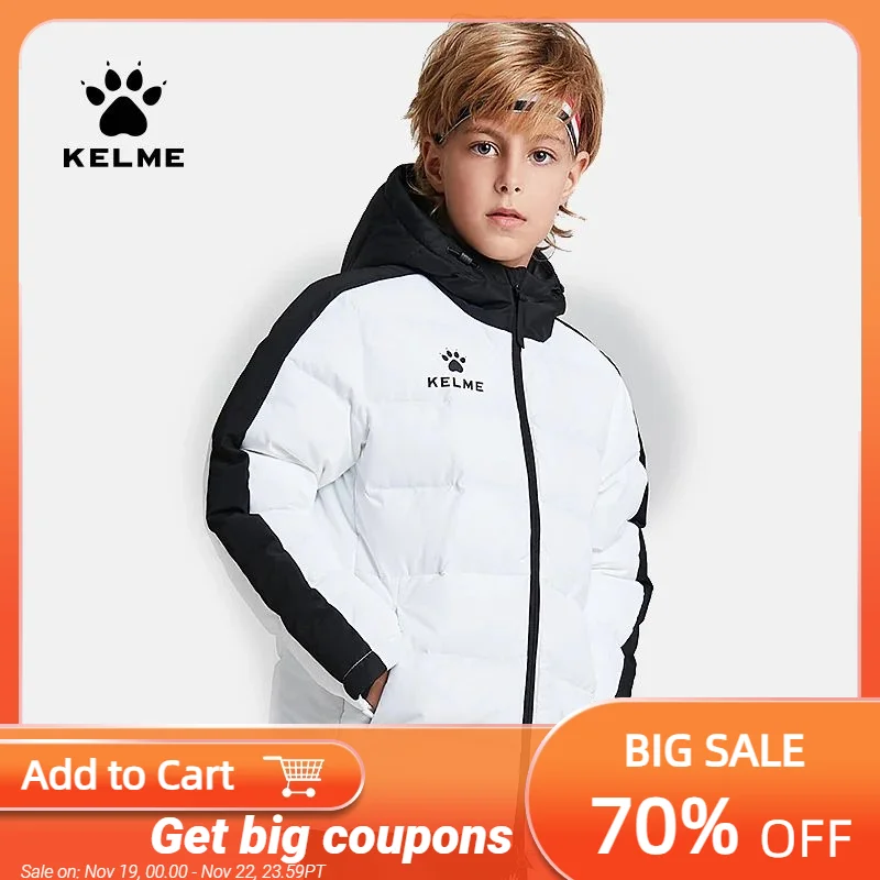 KELME Kids Cotton Clothing Winter Long Jacket Sports Hooded Outwear Baby Children Windproof  Warm Outdoor Cotton Coat 3883405