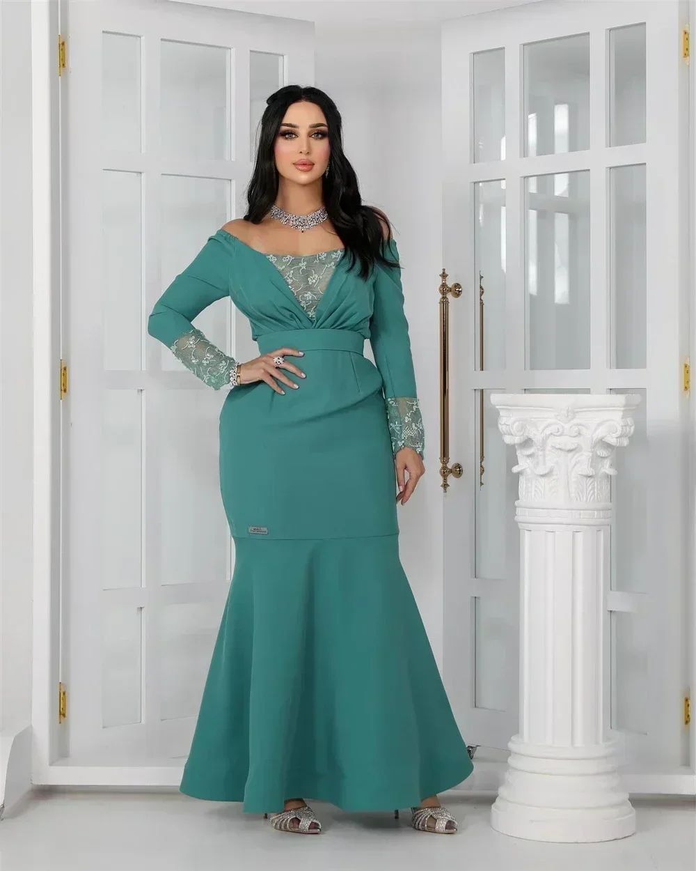 Vestidos de noite de alta qualidade fora do ombro bainha vestido de cocktail celebridade flores lantejoulas dobra cetim vestido de festa de baile personalizado