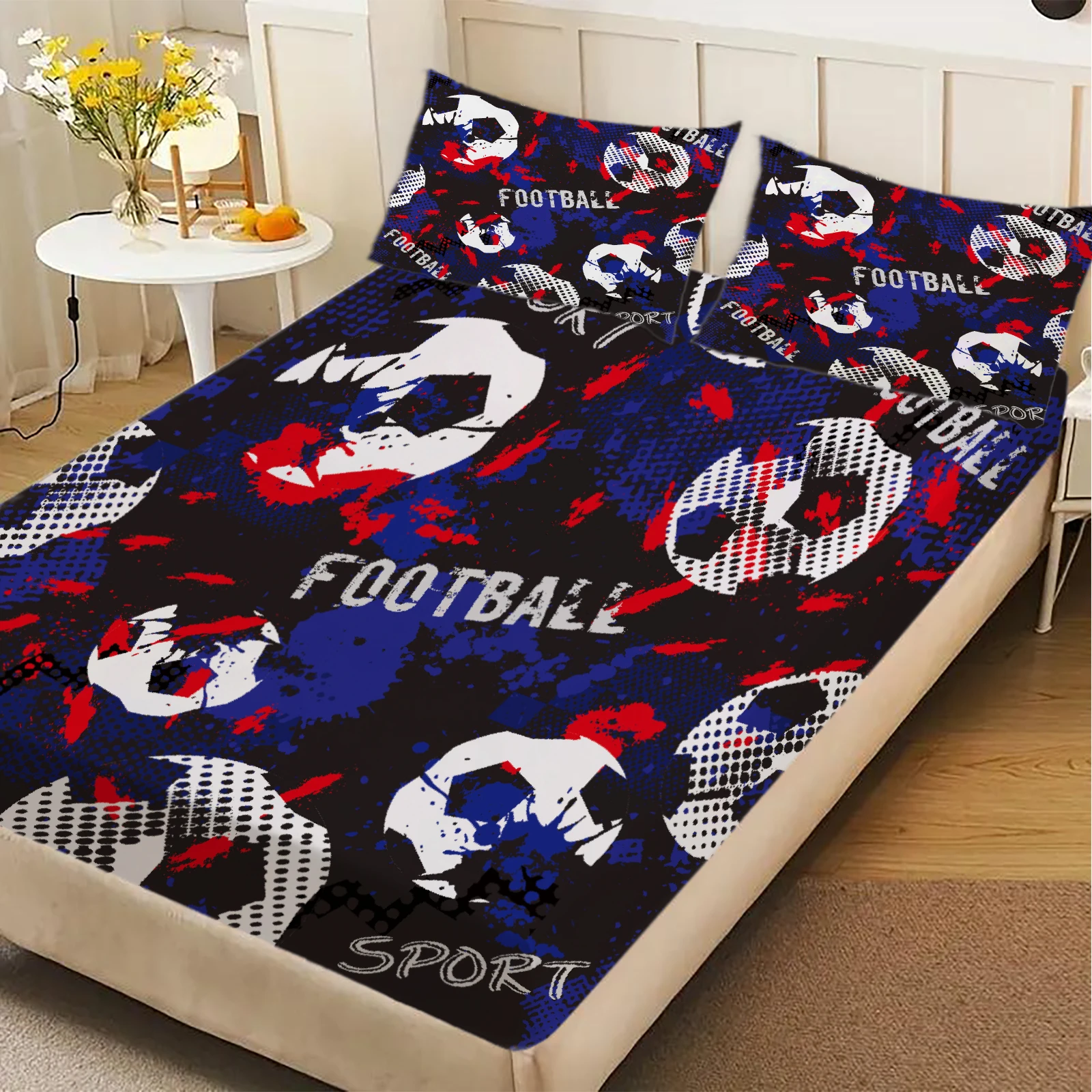 1 Football digital printed frosted Fitted Sheet,bedroom printed bed cover,bedding(No pillowcase)