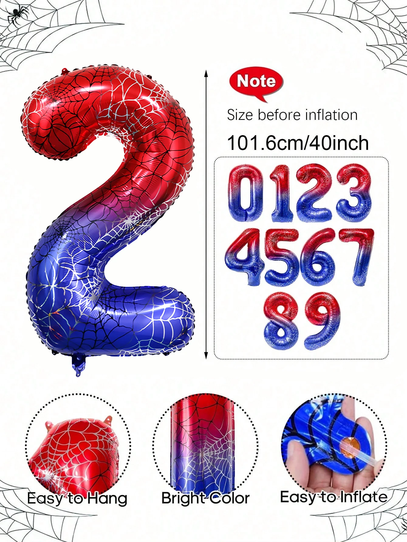 1 Stück riesiger Spinnen-Nummernballon, geeignet für Geburtstag mit Spinnenmotiv, Superheldenparty, Feierszendekoration