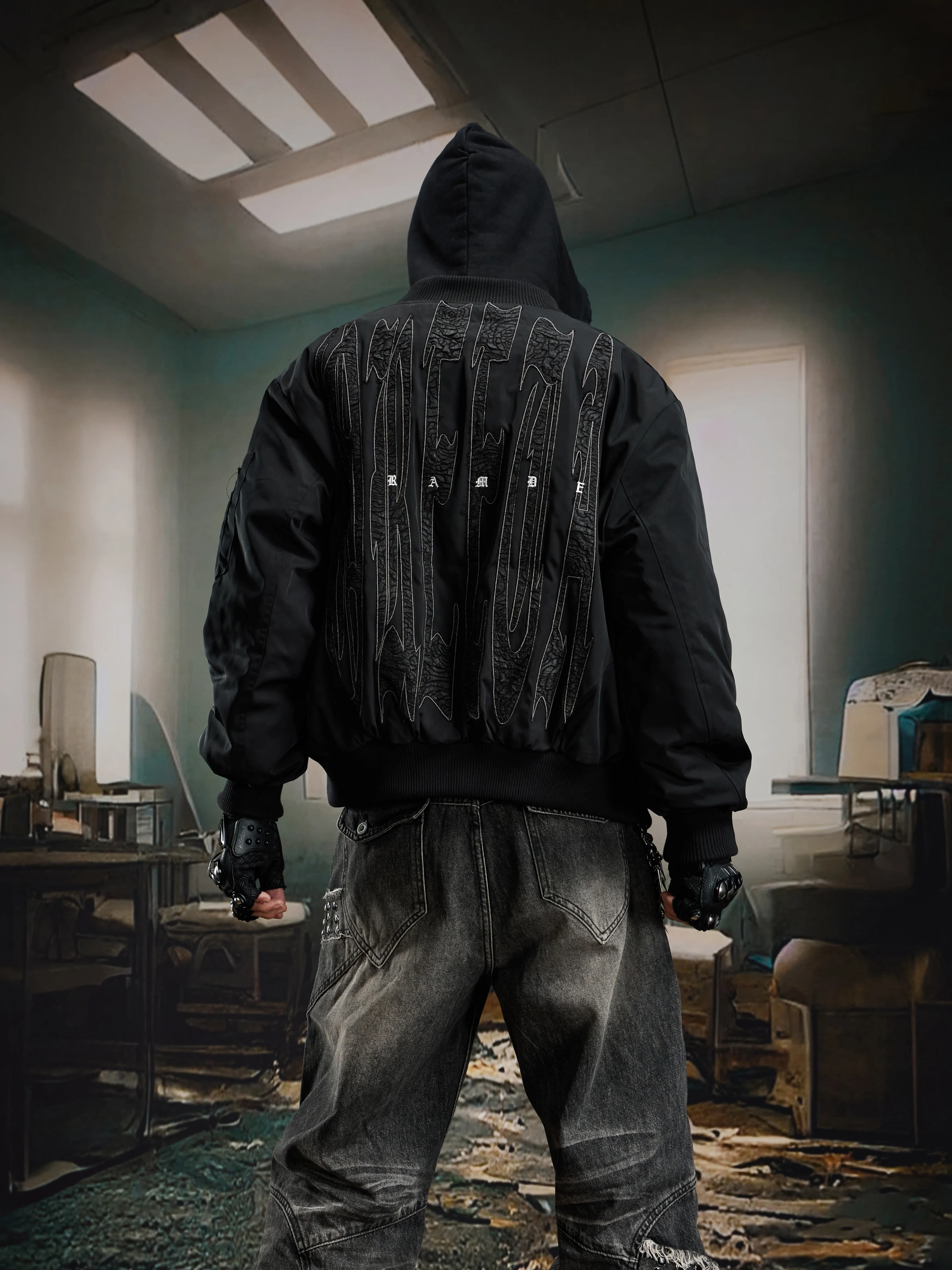 

High Street Embroidery Short Baseball Collar Cotton Flight Jacket Clothing Coat Zip