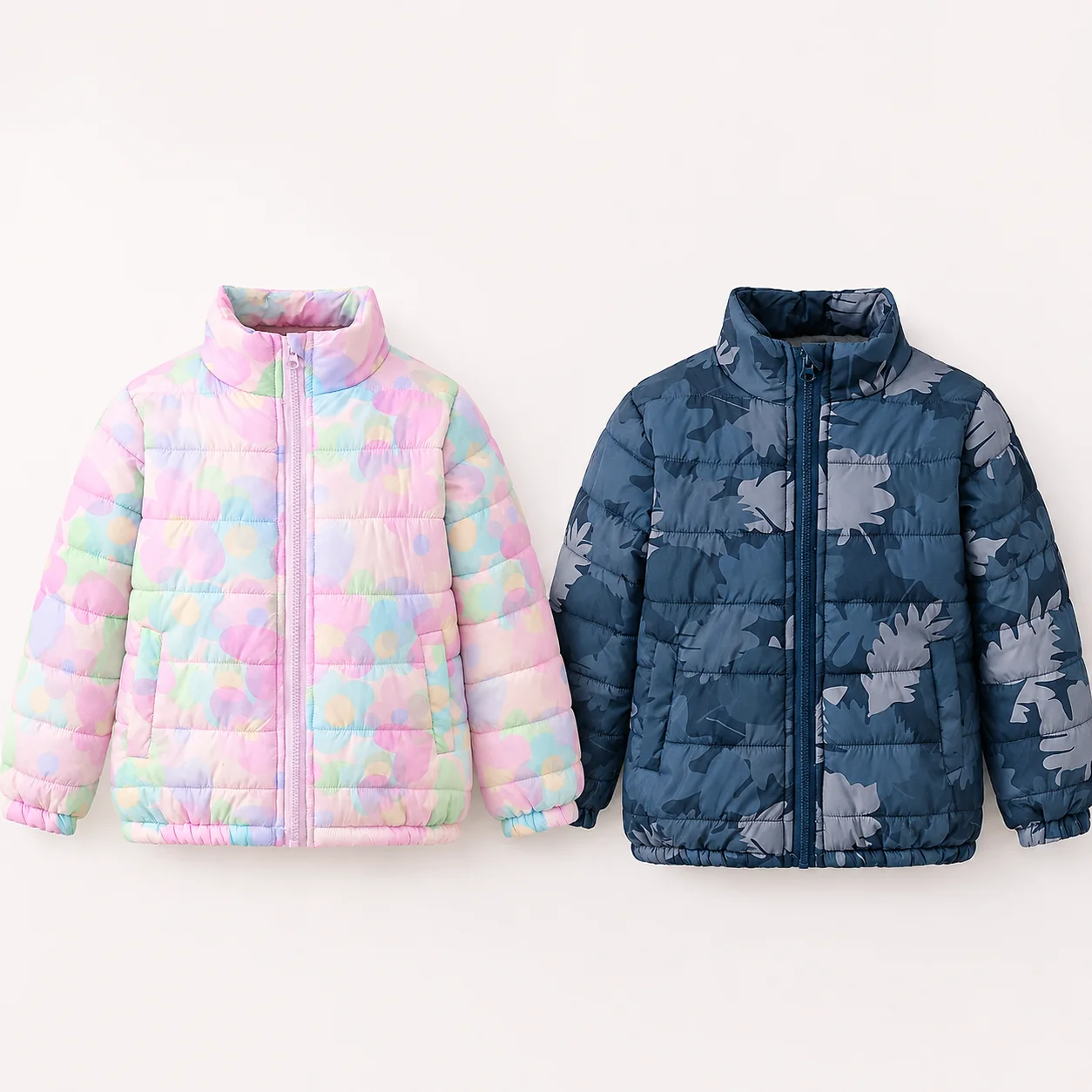 Fall Winter Kids Coat Lightweight Printed Puffer Jacket Stand Collar Quilted Zip-Up Warm Coat Teen Boys Girls Snow Outfit Tween