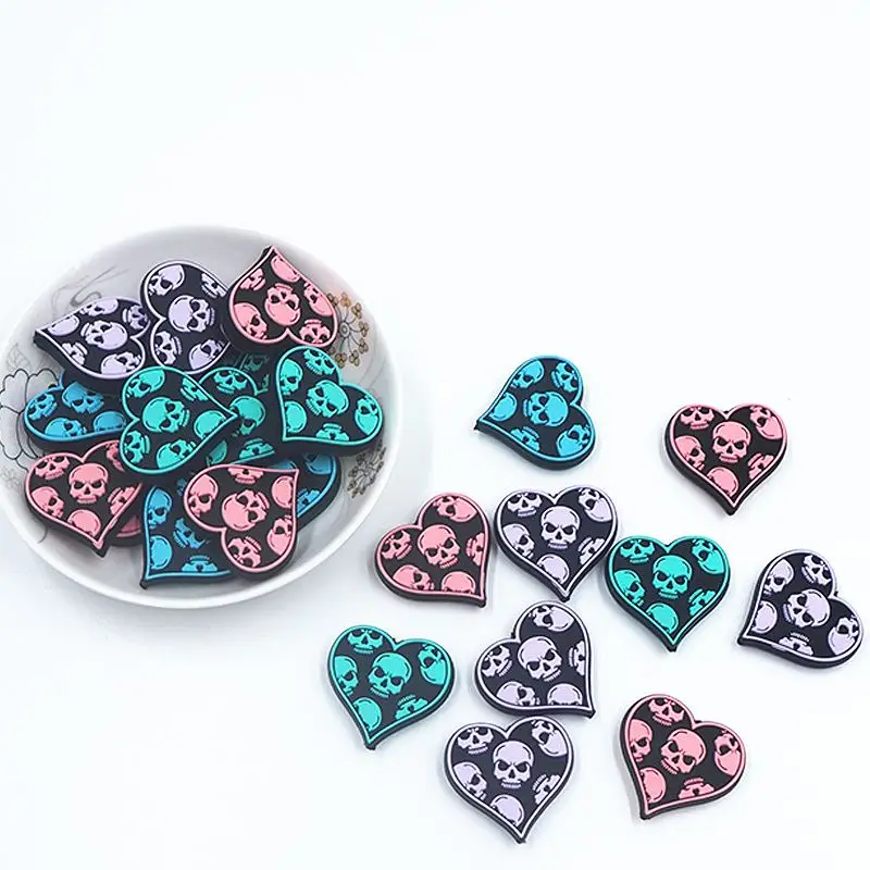 

Chenkai 10PCS Skull Love Valentine's Focal Beads For Pen Beadable Pen Silicone Charms Character Beads For Pen Making Pacifiers