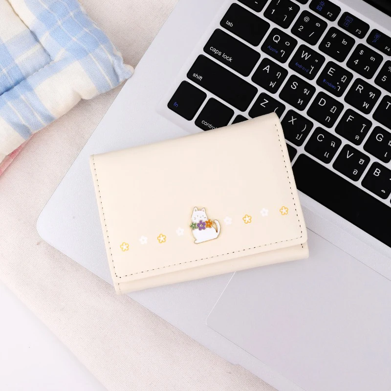 6 Colors Triple Folding Short Wallet Multiple Card Clips Pu Lovely Women Premium Sense Spacious Ins Student Wallet For Bank Note