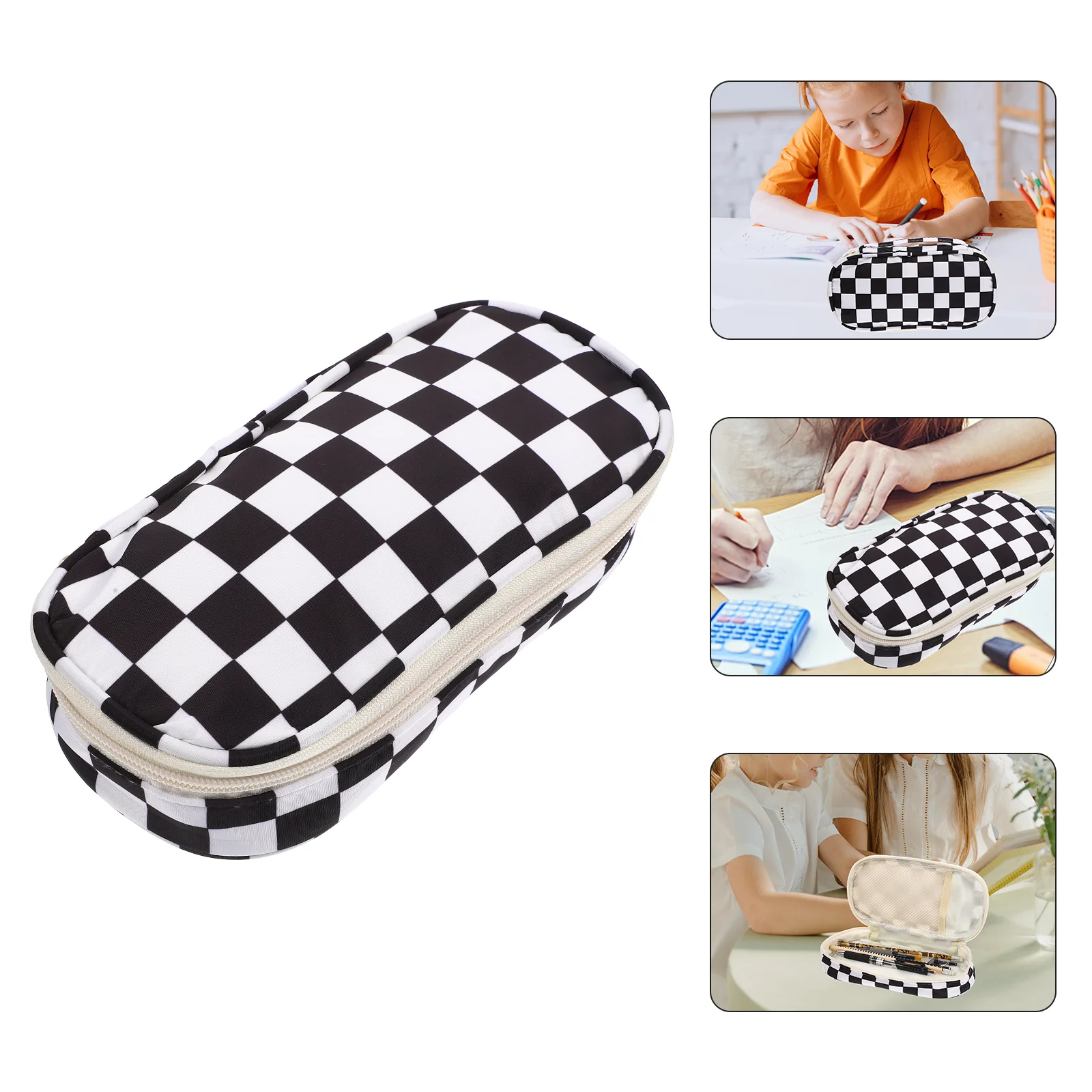 

Checkerboard Pencil Case Storage Bag Stationery Container Aesthetic Pouch Students Supplies