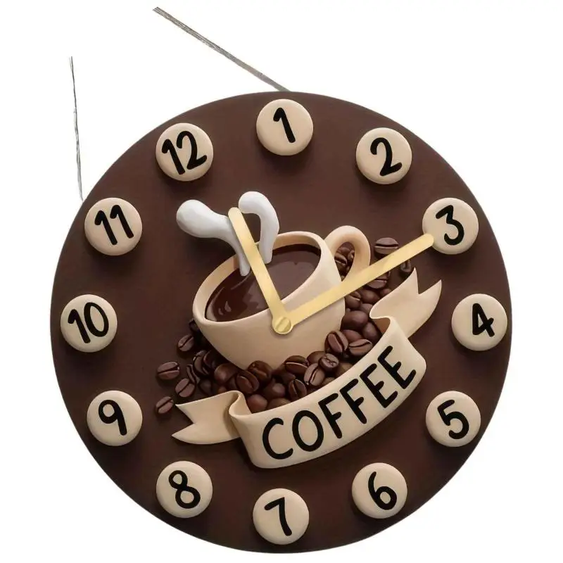 【S】Fresh Brewed Hot Choco Coffee Decorative Wall Hanging Round ClockCreative Wooden Coffee Cup Hanging Sign 2D Wall Decoration