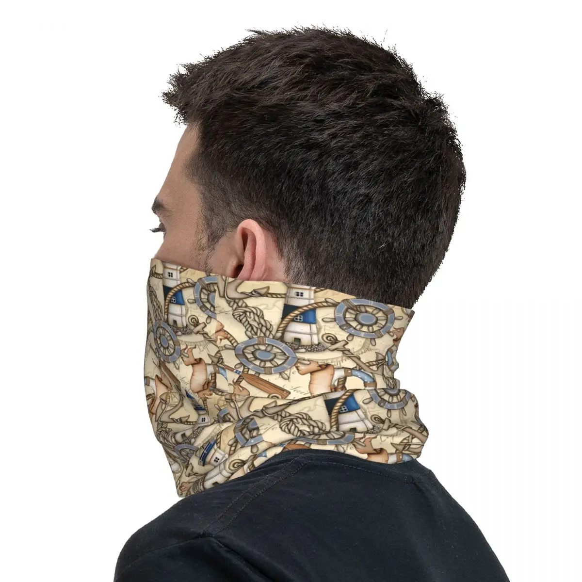 Motivo nautico Bandana Neck Cover Wrap sciarpa passamontagna ciclismo Unisex adulto traspirante