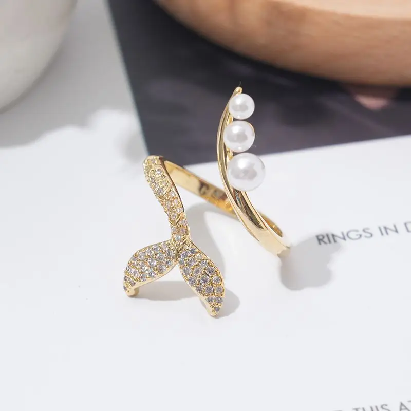 New Open Women's Ring Niche Design High-end Luxury Light Luxury Exquisite Micro-encrusted Artificial Zircon Fishtail Party