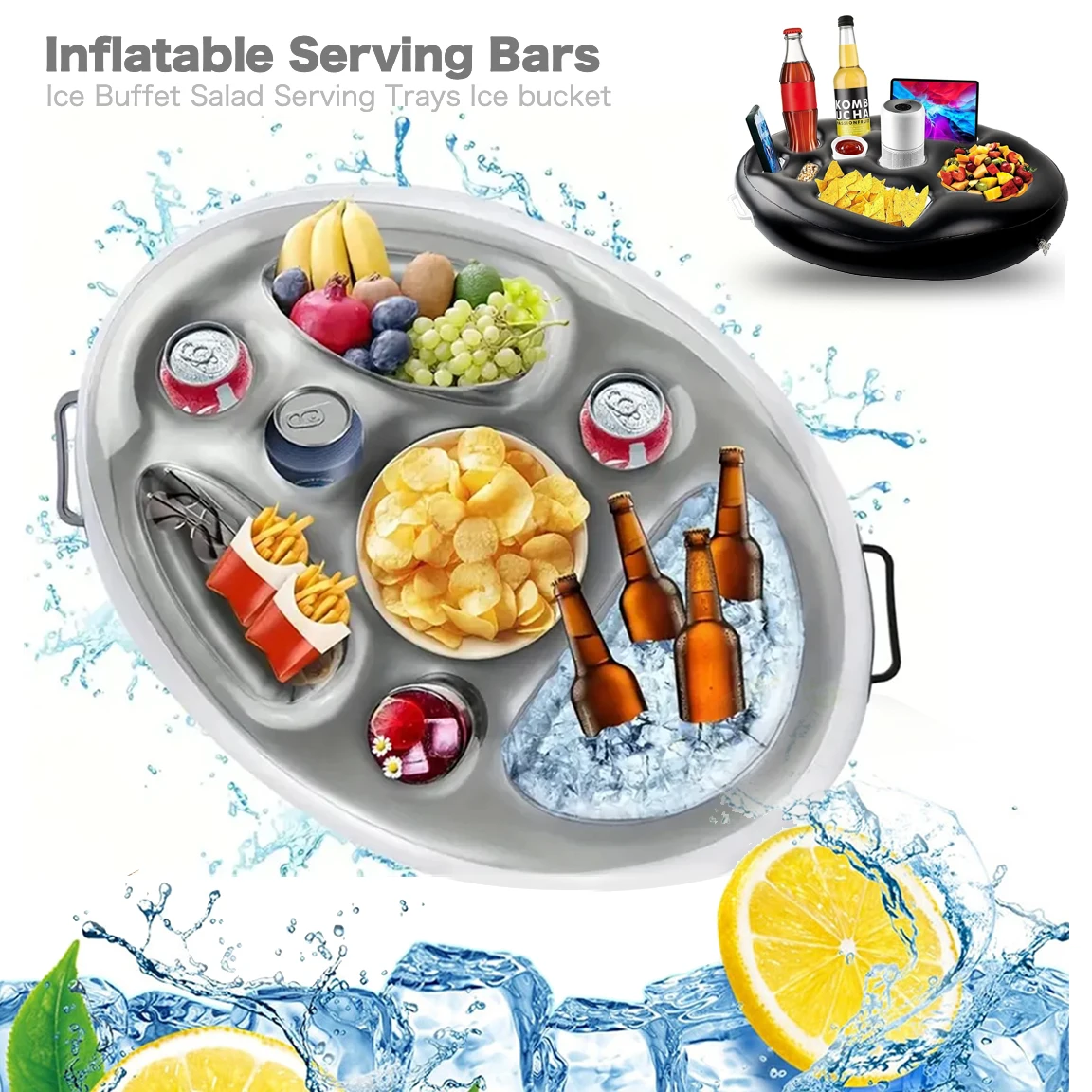 ลอยตารางน้ํา ICE Bar ว่ายน้ําถังน้ําแข็งถ้วยผู้ถือ Inflatable เสิร์ฟบาร์ Cooler กระเป๋าครอบครัว PARTY FLOAT เครื่องดื่มเบียร์ถาด
