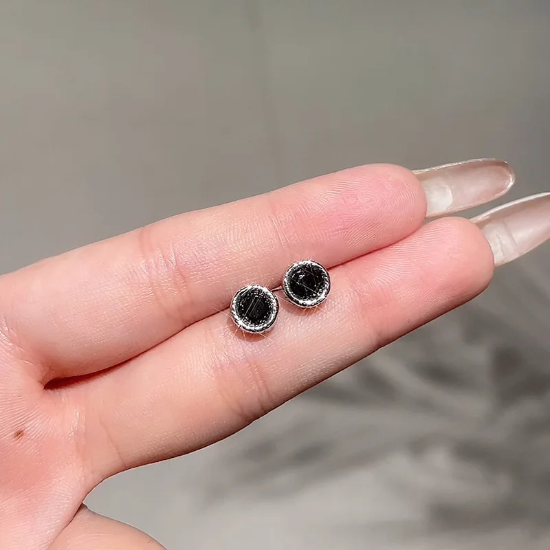 

925 Sterling Silver Korean Version Geometric Round Stone Stud Earring for Women Fine Jewelry High Luxury Vintage Accessories