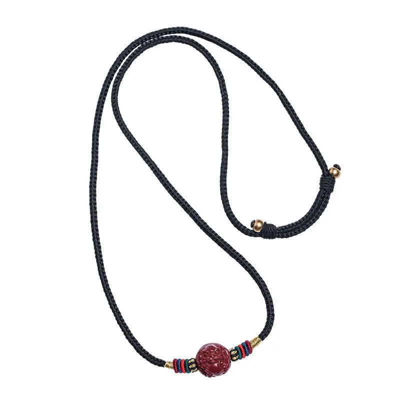 Chinese Style Lucky Cinnabar 12 Chinese Zodiac Pendant Necklace Good Luck Blessing Fortune Turning Handmade Braided Adjustable