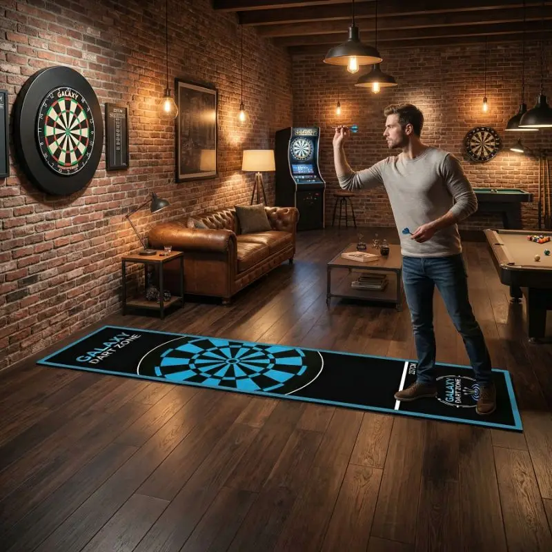 VIKAMA Darts Game Runner Mat Galaxy Dart Zone Non Slip Shock Absorbent Floor Rug Mens Gift Home Bar Game Decor Mat