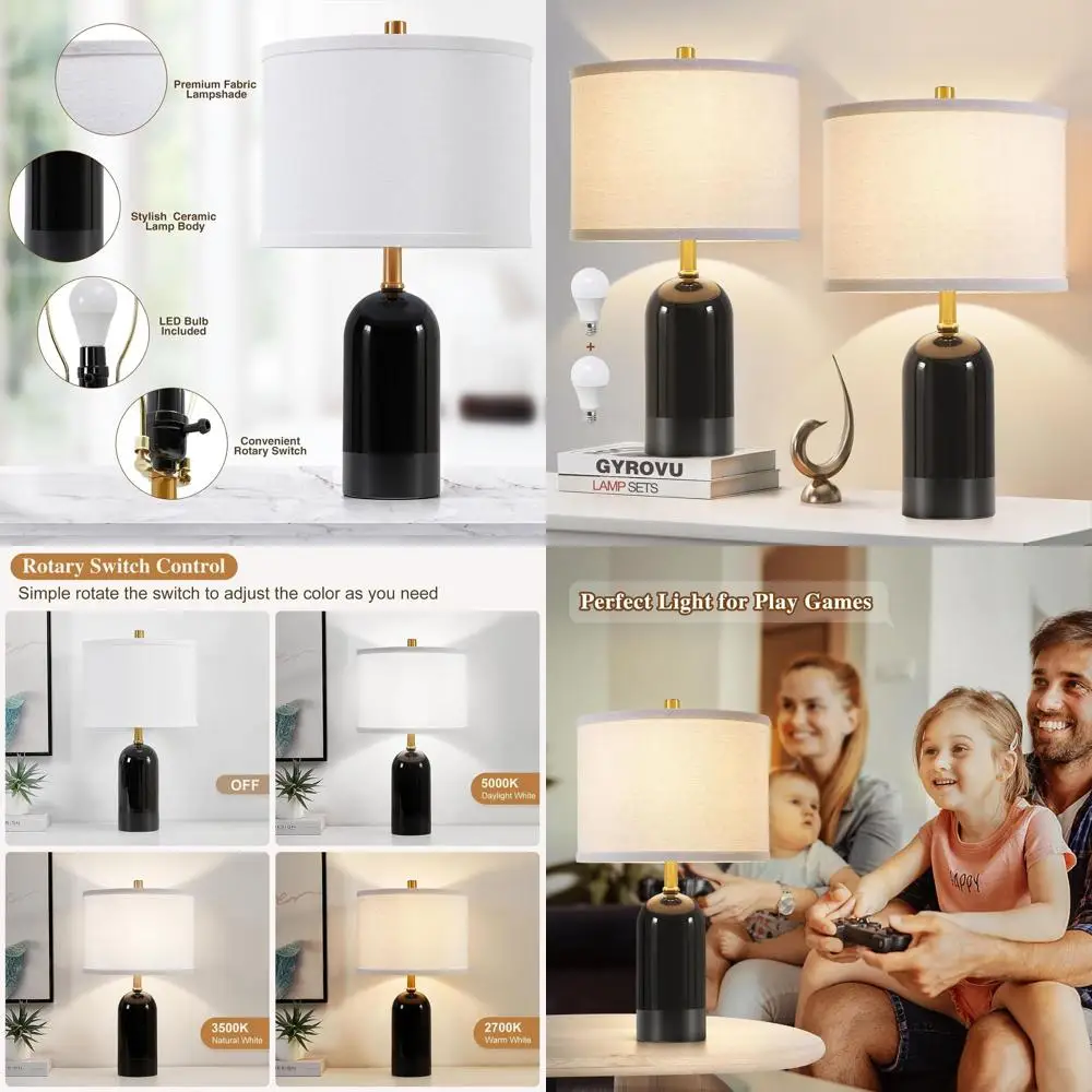 

Современный набор керамических настольных ламп, 2 черные прикроватные лампы-ночники, высота 21,5 дюйма, для гостиной и спальни (лампочки в комплекте)