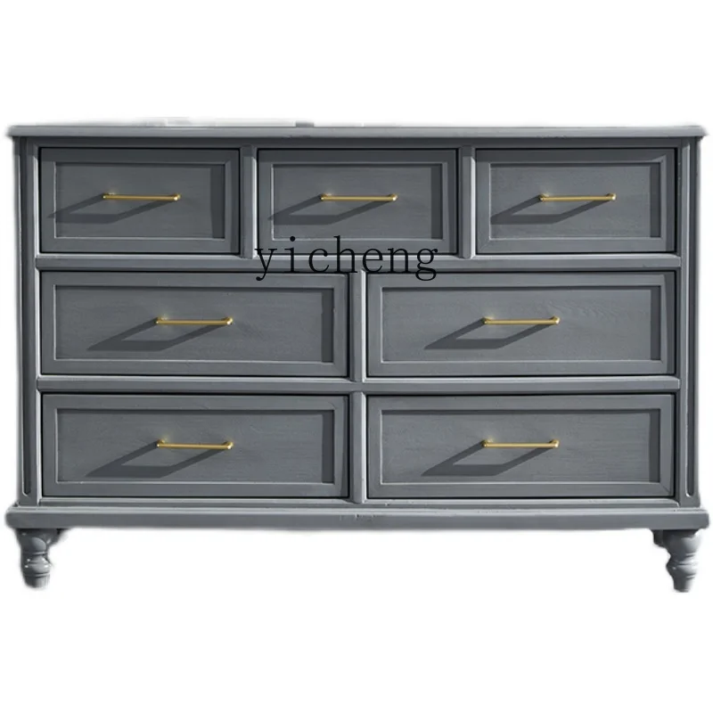 ZC Chest of Drawers 7-Drawer Cabinet Bedroom Complete Cabinet Solid Wood Storage Living Room Side Cabinet Entrance Cabinet