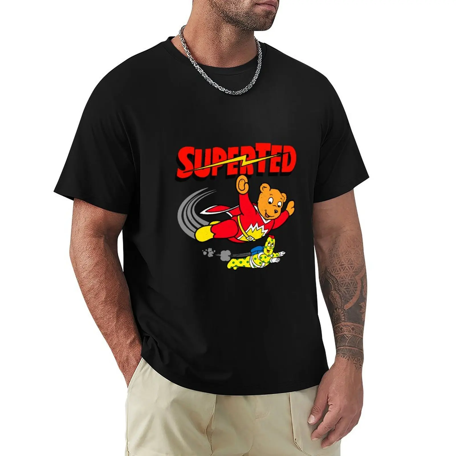 

Superted and Spottyman - Distressed Look Print T-Shirt Blouse customs man clothes men t shirts