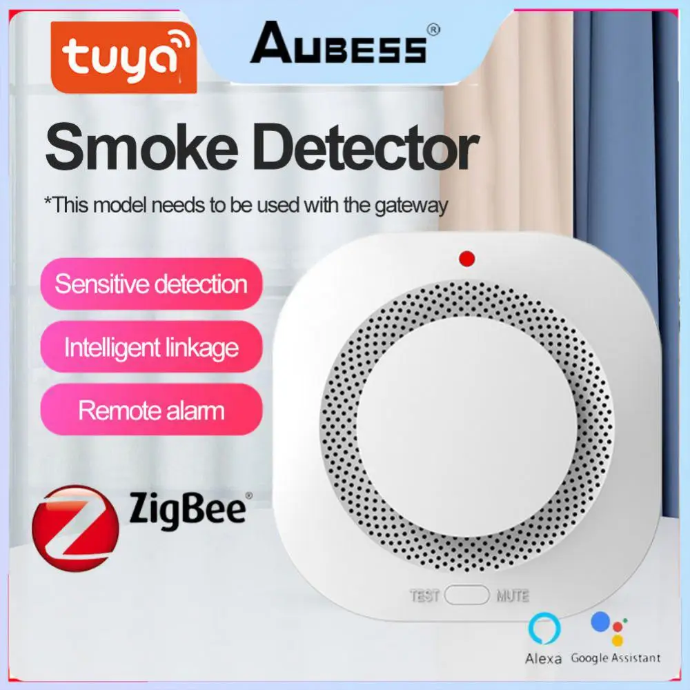 Датчик дыма Tuya Zigbee с Wi-Fi, умный детектор дыма с сигнализацией, 80 дБ, Wi-Fi, противопожарная защита, домашняя охранная сигнализация