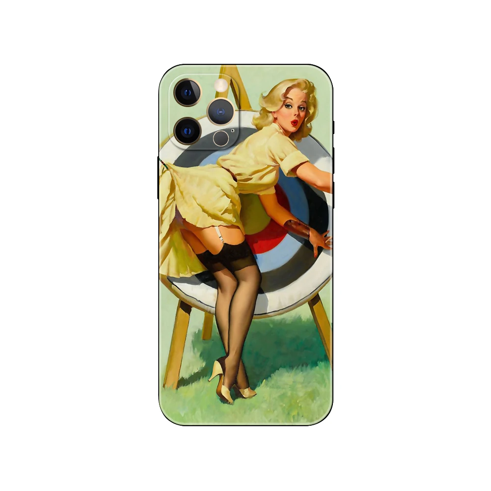 Sexy Pin up Girl Vintege ，phone case for iphone，14 2020se 6 6s 7 8 plus x 10 XR XS 11 12 13 mini pro MAX black tpu back cover