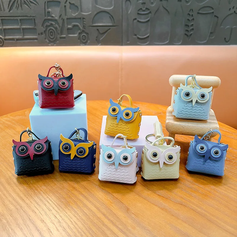 

Creative leather owl coin purse keychain cute cartoon bag pendant car tassel chain