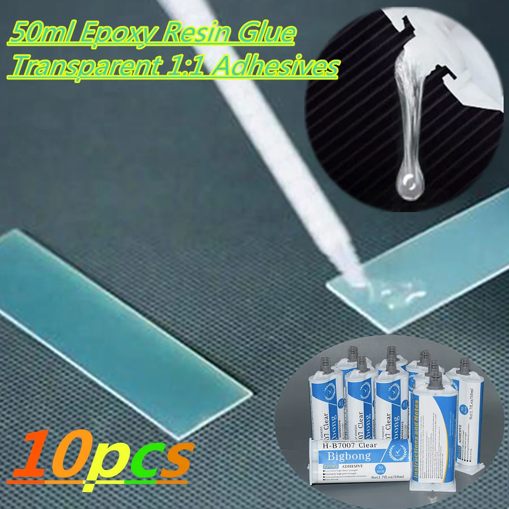 

10pcs 50ml Epoxy Resin Transparent 1:1 Glue Structural Adhesives AB Caulk Glues Set for Plastic Metal Ceramic Wood Glass Bonding