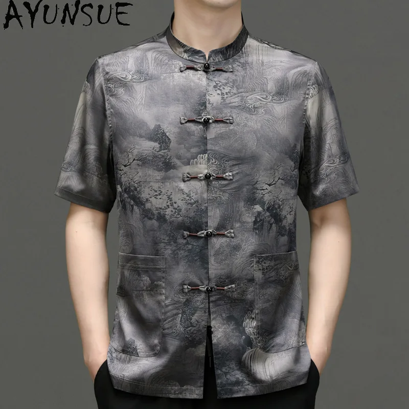 AYUNSUE Mens Shirts Short Sleeves Summer Shirts for Men Conjunto Hombre Verano Men Clothing Mens 2 Piece Outfit Set Loose Fit