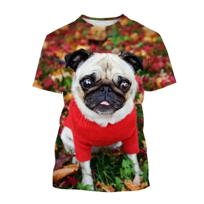 Cute Animal Pet Dog Tshirt For Men 3D Printed Funny Pug Graphic Tees Top Plus Size Short Sleeve T-shirt Homme Streetwear