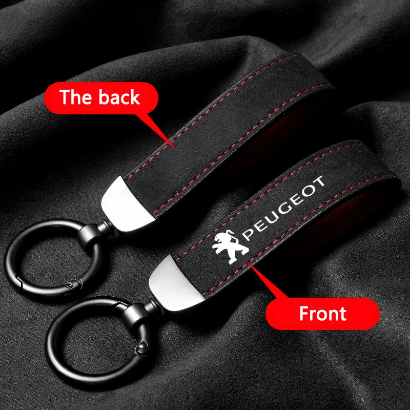 Suede Car Logo Keychain Pendant Keyring Hanging Men Gift For Peugeot 206 207 307 3008 2008 308 406 407 408 508 301 208 Accessory