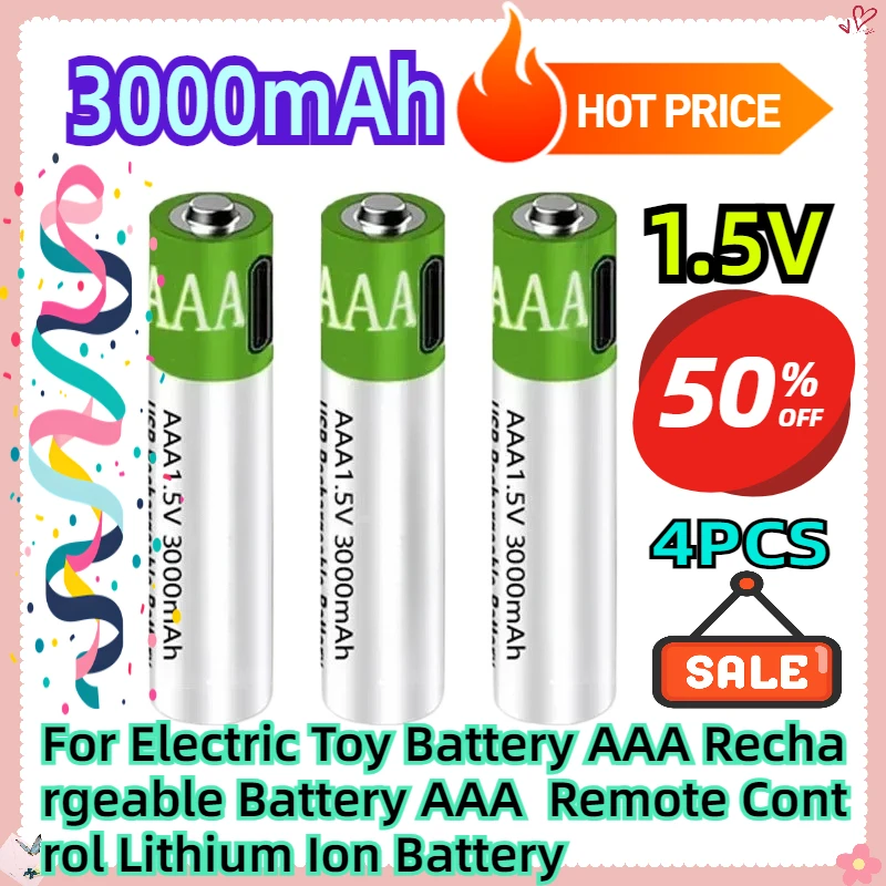 

For Electric Toy Battery AAA Rechargeable Battery AAA 1.5V 3000mAh Remote Control Lithium Ion Battery