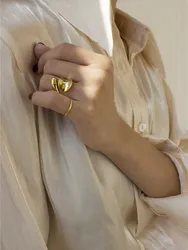 925 Sterling Silver With 18K Gold Twist Statement Rings Punk Designer Club Cocktail Party Japan Korea Fashion
