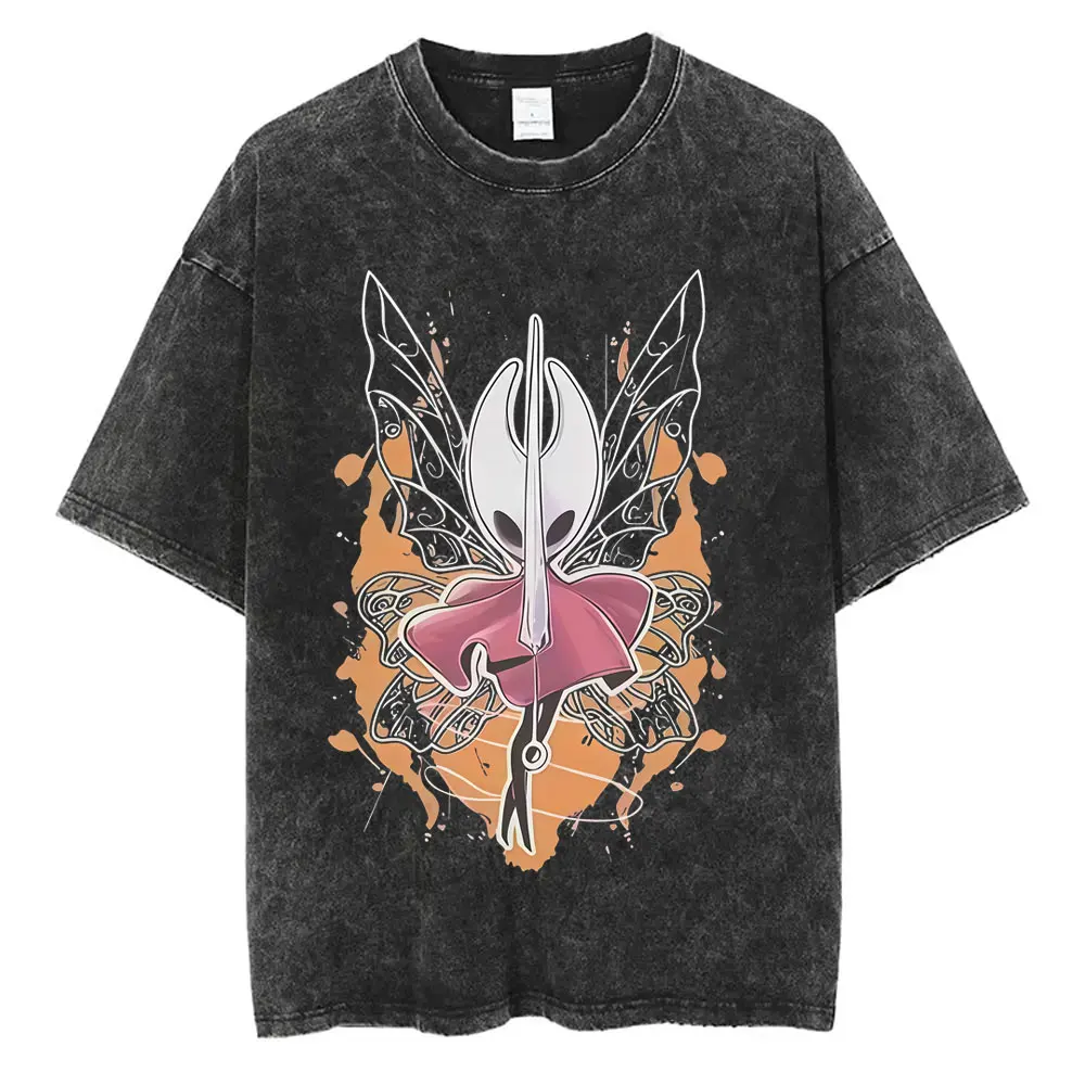 Washed Vintage Game Hollow Knight Graphic T Shirts Men Women Fashion Oversized Short Sleeve T-shirts Men's Casual Cotton T Shirt