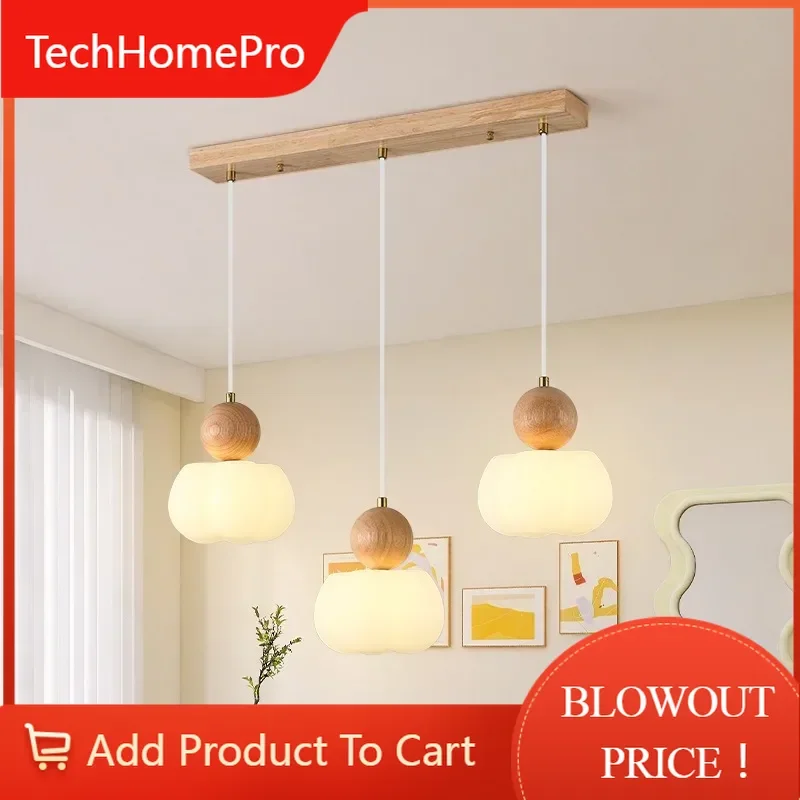 TechHPWooden Vintage Led Pendent Lamp Solid Wood Chandelier Lamp Dining Room Bar Clothing Store