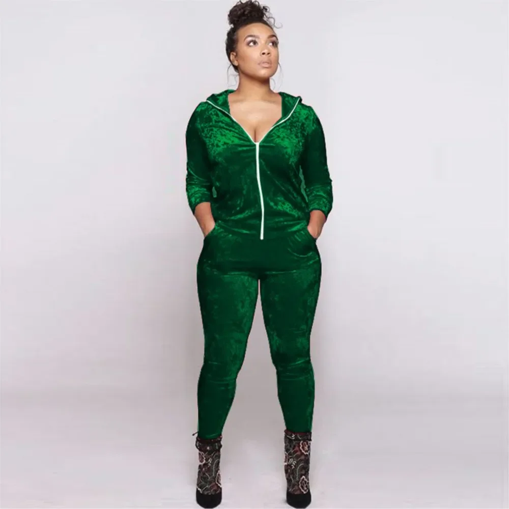 CPSYMYM Jesienno-Zimowy Nowy Zestaw Damski: Aksamitna Bluza z Kapturem na Zamek, Modne Dopasowane Spodnie Sportowe do Biegania, Komplet 2-częściowy Fema