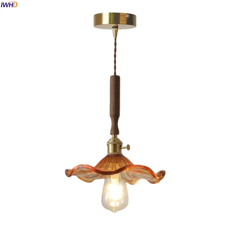

IWHD Nordic Minimalism LED Hanging Lamps Bedroom Living Room Lighting Lotus Leaf Glass Copper Pendant Light Decoration Hanglamp