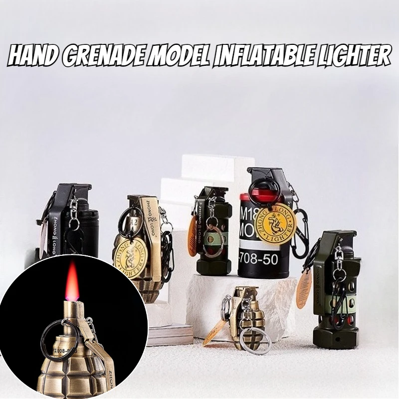 Creative Grenade Model Lighter Metal Electronic Windproof Grinding Wheel Flame Lighter-Novelty Keychain Lighter Craft Decoration