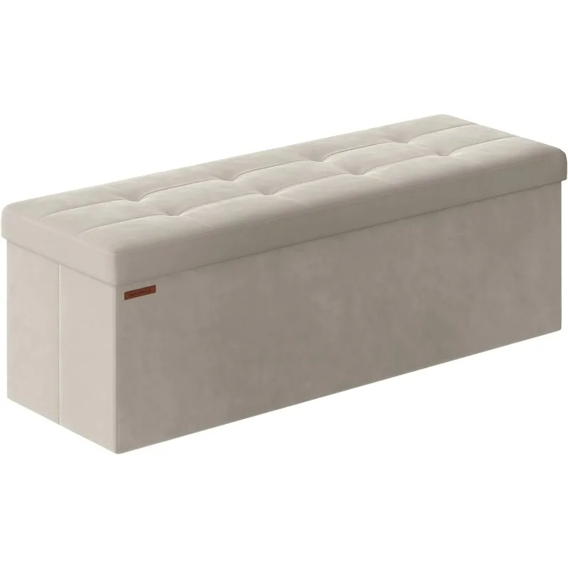 Foldable Ottoman Foot Rest, 15 x 43 x 15 Inches, End of Bed Bench, Storage Chest, Load up to 660 lb,  White