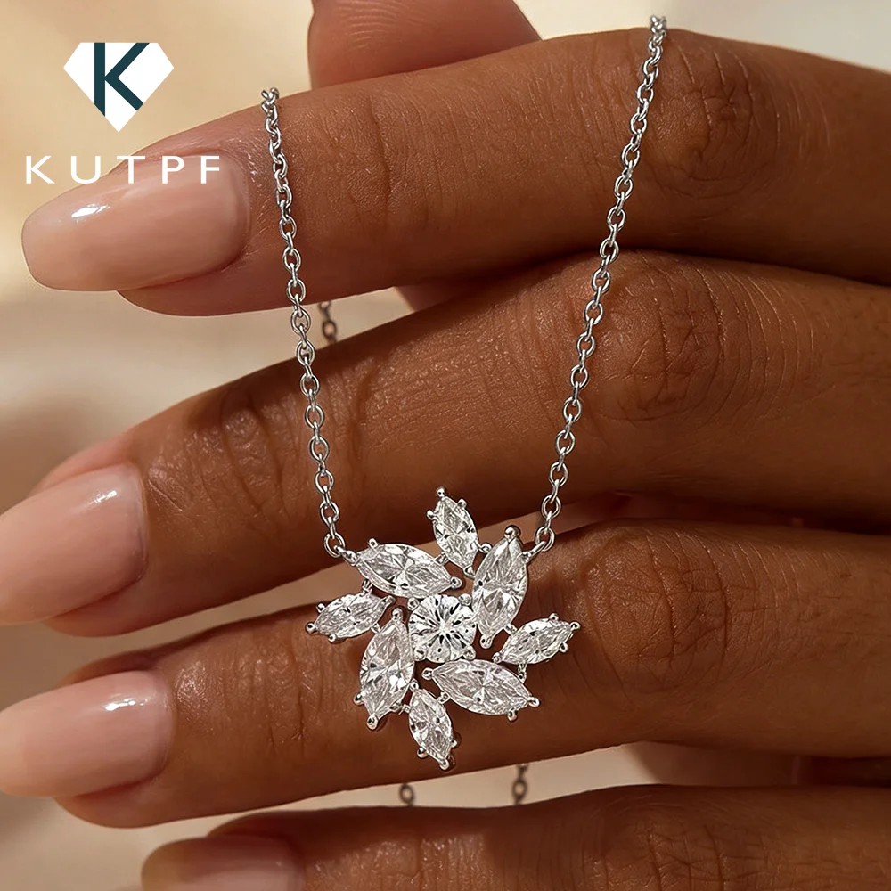 

Flower Cluster Marquise Cut Moissanite Pendant Necklace For Women S925 Silver Full Diamond Neck Chain Fine Jewelry With Gra