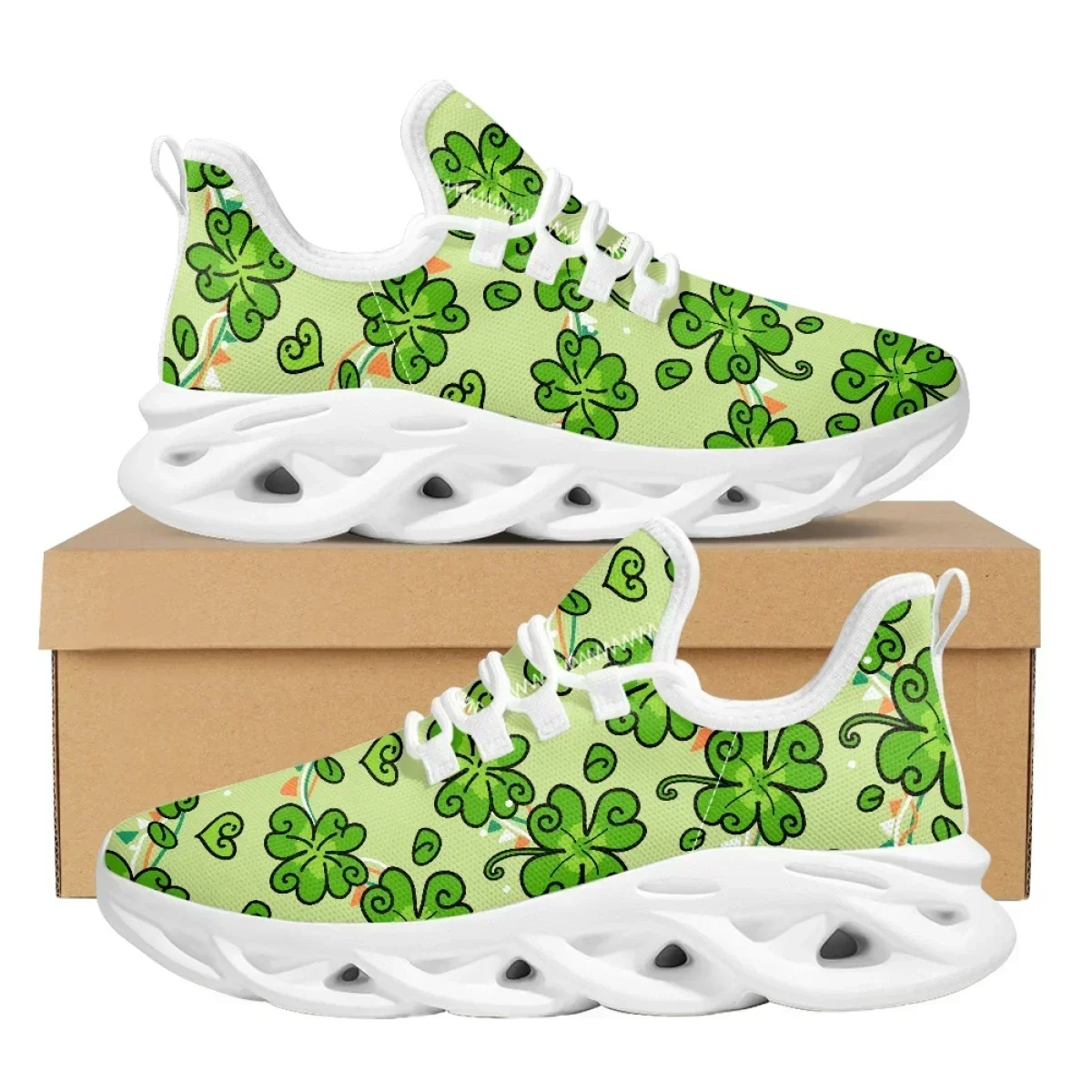 

3D Clover Shamrock Pattern Lace-up Platform Sneakers Breathable Non-slip Women Fashion Flat Shoes Outdoor Walking Jogging Shoes