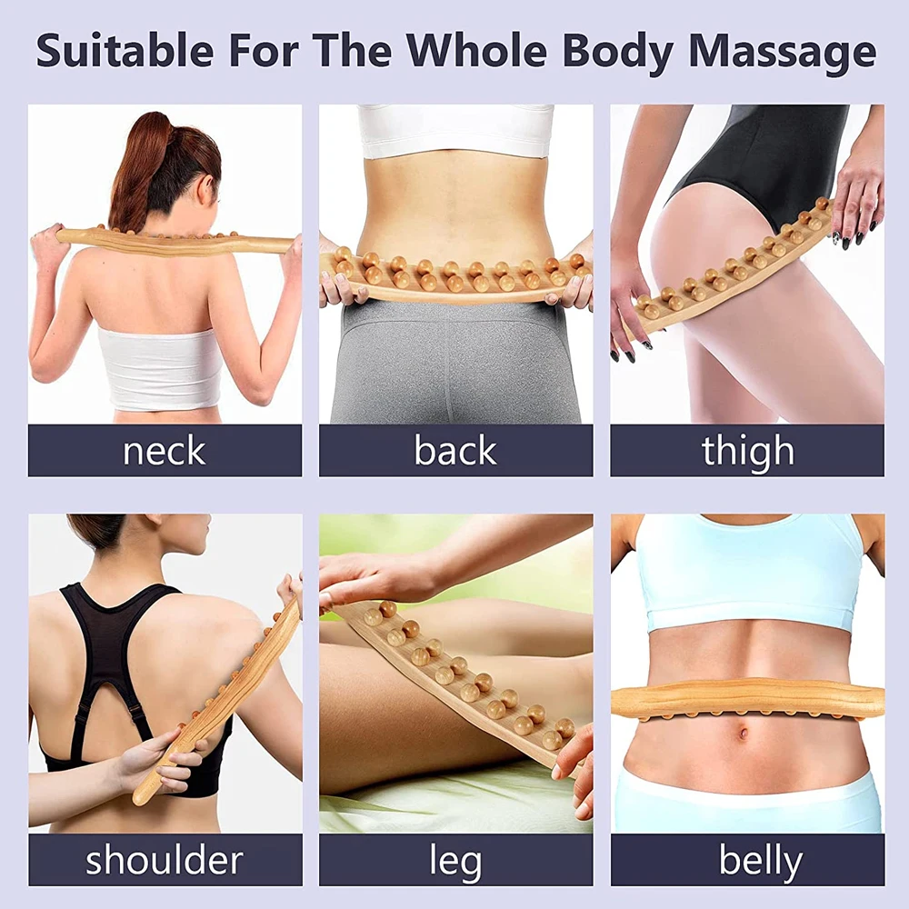 Wooden Gua Sha Massage Stick Shoulder Waist Back Wood Bead Massager Lymphatic Drainage Muscle Scraping Relax Trigger Point Tools