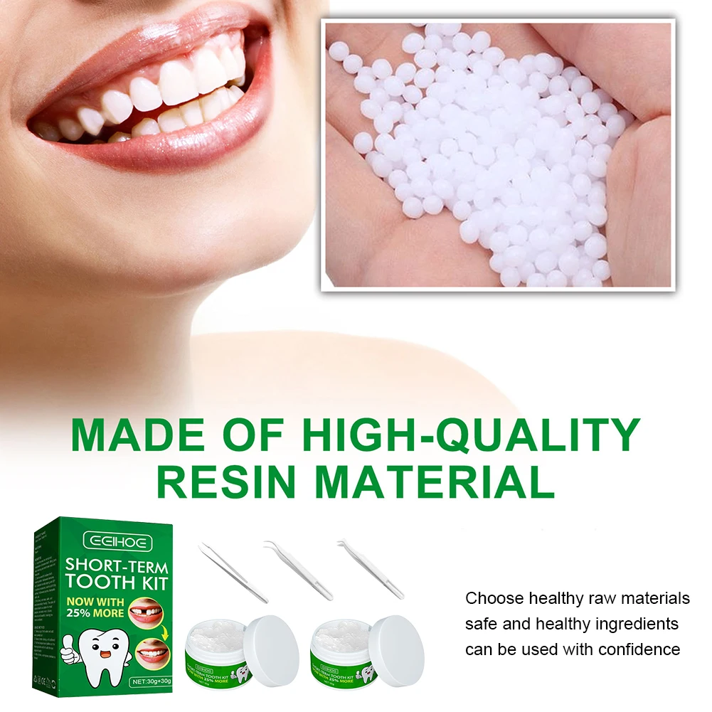 Teeth Solid Glue Resin Tooth Solid Gel with 3 Dental Tools Teeth Replacement Kit Disposable for Fix The Missing Broken Tooth