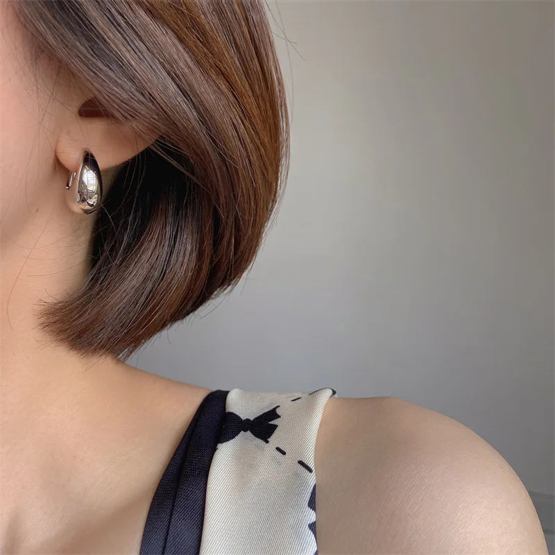 

Punk Oval Hoop Earrings Metallic Geometric Ear Buckle Minimalist Style U-shaped Ear Buckle Daily Life Earring Accessories