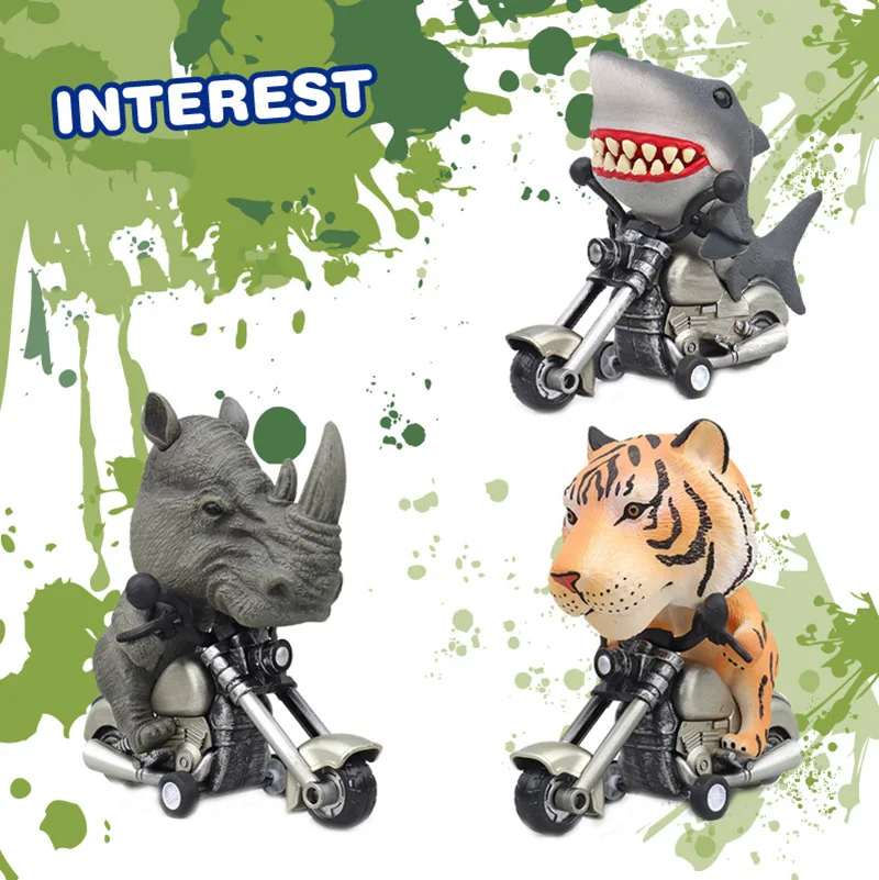 Dinosauro per bambini Pullback Motociclista Simulazione Locomotiva animale Inerzia Modello di auto Veicolo Giocattolo in miniatura per bambini