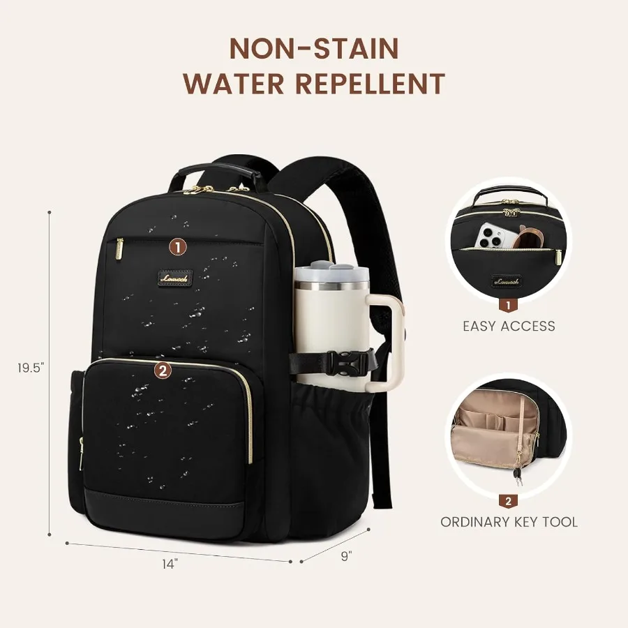 LOVEVOOK Zaino per laptop da donna con tasca per tazza di grande capacità Borsa per computer portatile da 18 pollici Borsa da viaggio per zaino W