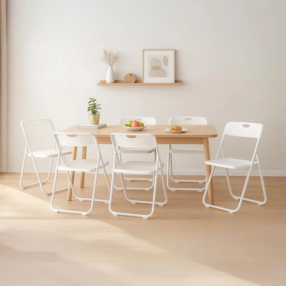 10 Pack White Plastic Folding Chairs, Lightweight Foldable Chair | 300lb Capacity Metal Frame Portable Stackable Commercial Seat